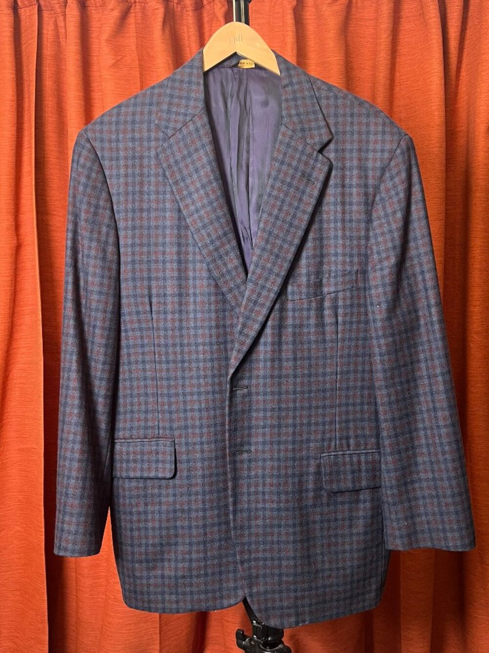 Bespoke Blazer Blue/Purple Gun Check Plaid H. Freeman 42R